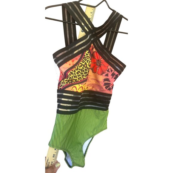Averie Womens Striped & Floral Multicolor One-Piece animal print Swimsuit Medium - Picture 3 of 9